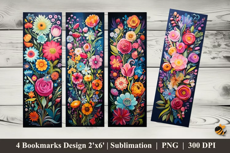 Colorful Flowers Bookmarks Sublimation Design