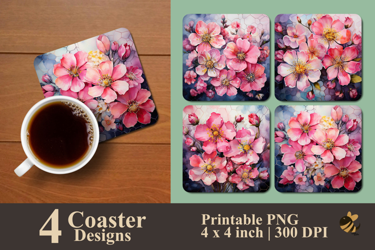 Harmonious Blooming Flowers Coaster Sublimation Design