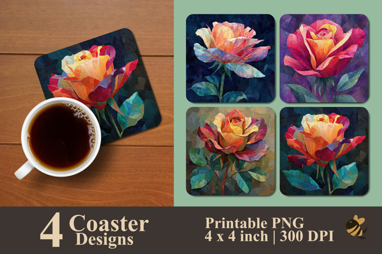 Textured Rose Painting Coaster Sublimation Design