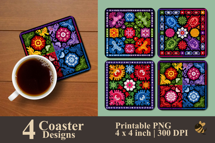 Colorful Tribal Floral Mandala Coaster Sublimation Design