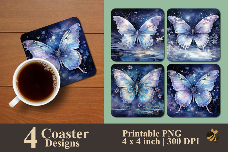 Silver Lunar Butterfly Coaster Sublimation Design