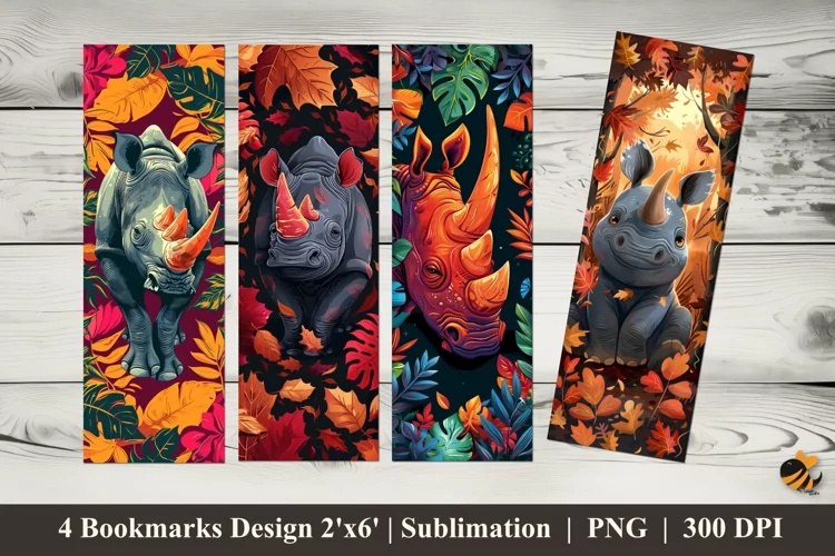 Rhinoceros Bookmarks Sublimation Design