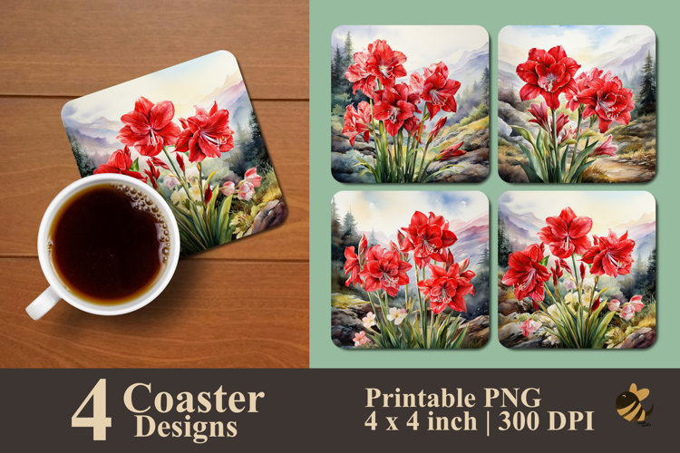 Wild Amaryllis Flowers Coaster Sublimation Design