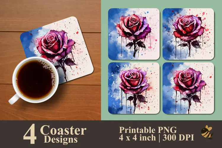 Splash Rose Coaster Sublimation Designs