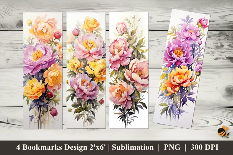 Peonies Bookmarks Sublimation Design