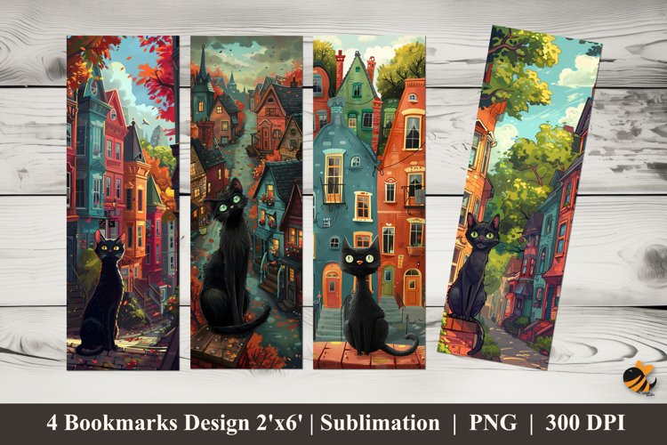Cozy City Cat Bookmarks Sublimation Design example image 1