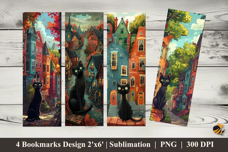 Cozy City Cat Bookmarks Sublimation Design