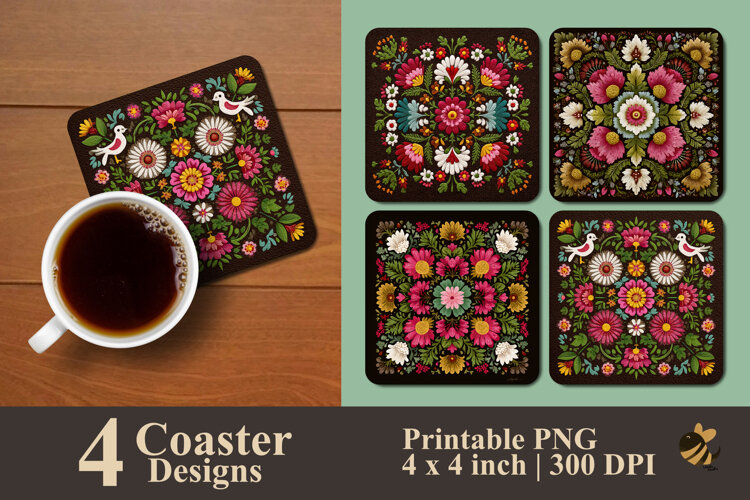 Floral Majesty Coaster Sublimation Design example image 1