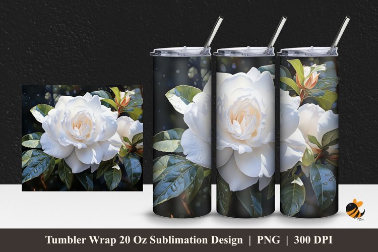 White Roses Tumbler Wrap Sublimation Design 1 example image 1