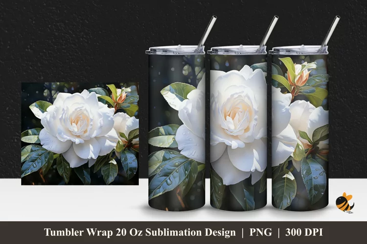 White Roses Tumbler Wrap Sublimation Design 1