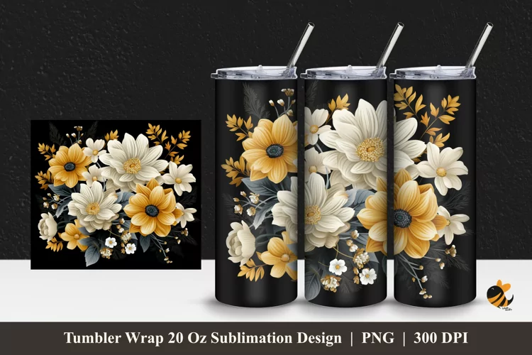 Floral Illustration Tumbler Wrap Sublimation Design 1