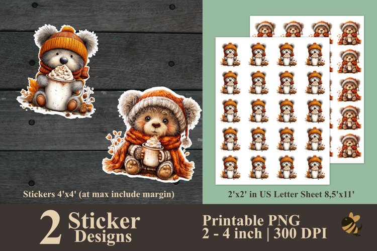 Cute Bear And Mug Sticker Designs PNG