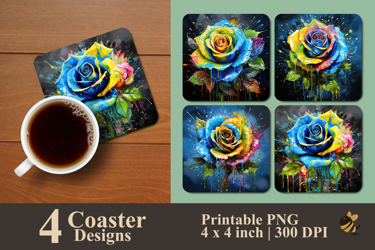 Colorful Drip Rose Coaster Sublimation Design