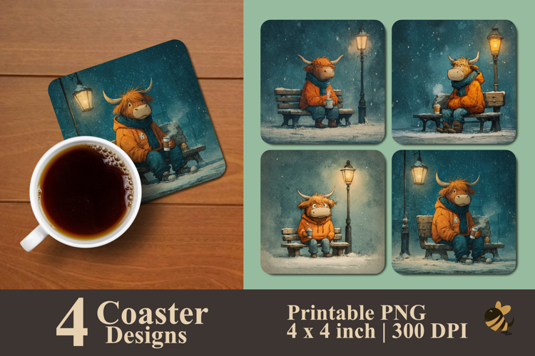 Coffee Break Cow Coaster Sublimation Design