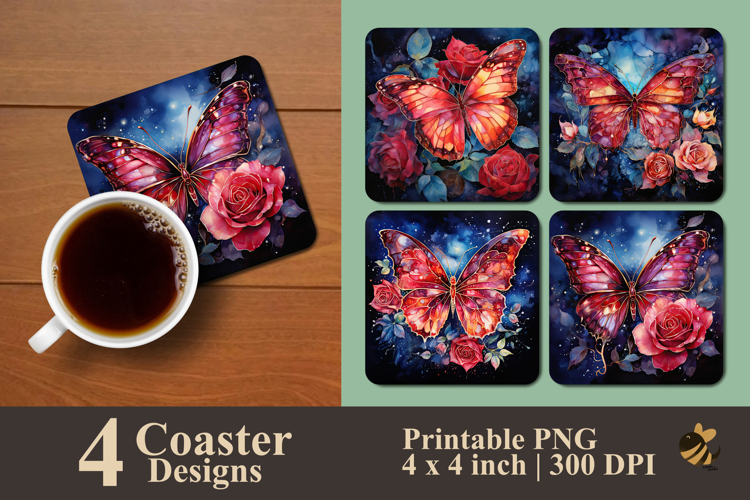 Starlight Butterfly And Rose Coaster Sublimation Design