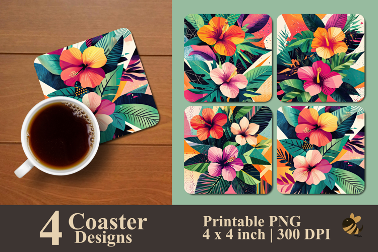 Geometric Tropical Flower Coaster Sublimation Design