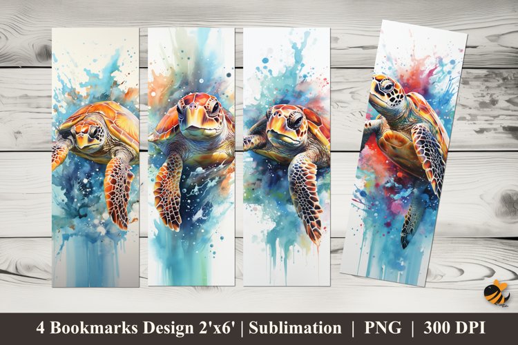 Watercolor Turtle Bookmarks Sublimation Design example image 1