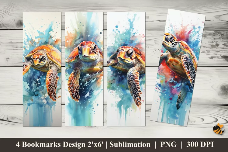 Watercolor Turtle Bookmarks Sublimation Design