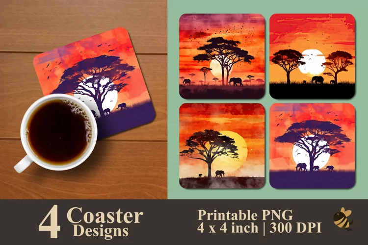 Savanna Sunset Coaster Sublimation Designs