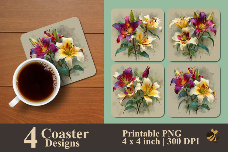 Vintage Botanical Flower Coaster Sublimation Design