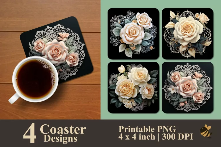 Pastel Roses Coaster Sublimation Designs