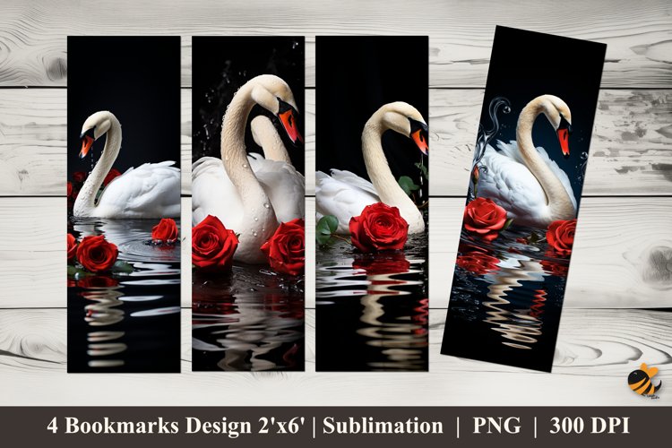 Swan Rose Bookmark Sublimation Design example image 1