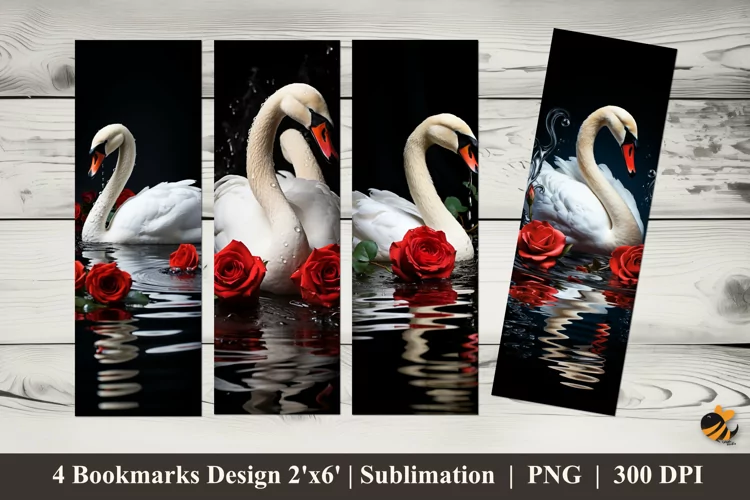Swan Rose Bookmark Sublimation Design