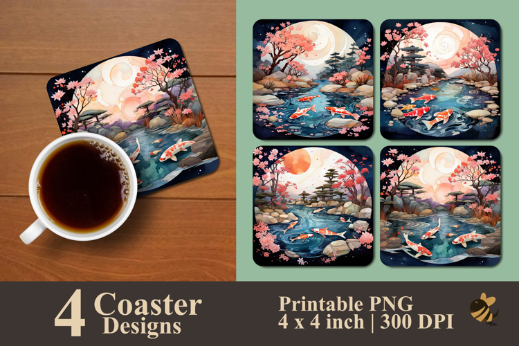 Garden And Koi Pond Coaster Sublimation Design