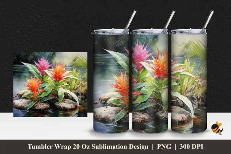 Aquatic Plants Tumbler Wrap Sublimation Design 1