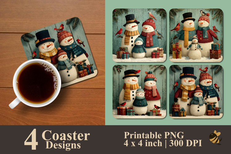 Snowman Family Coaster Sublimation Design