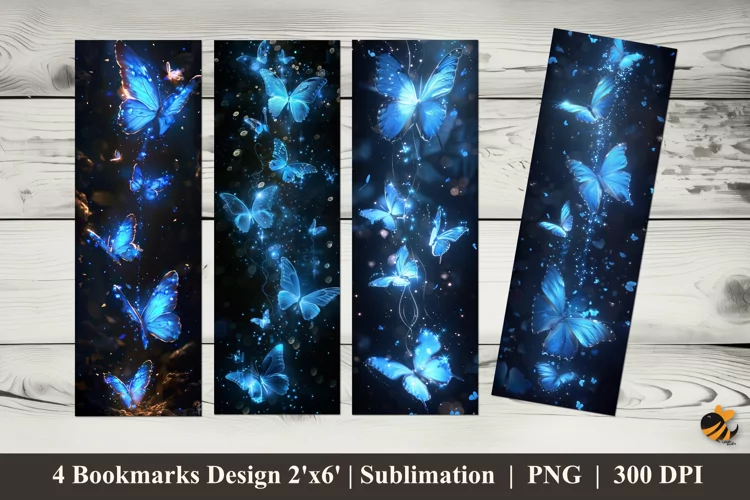 Blue Butterflies Bookmarks Sublimation Design