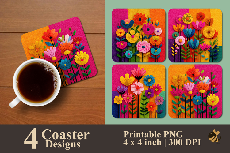 Simple Flowers Vibrant Coaster Sublimation Design