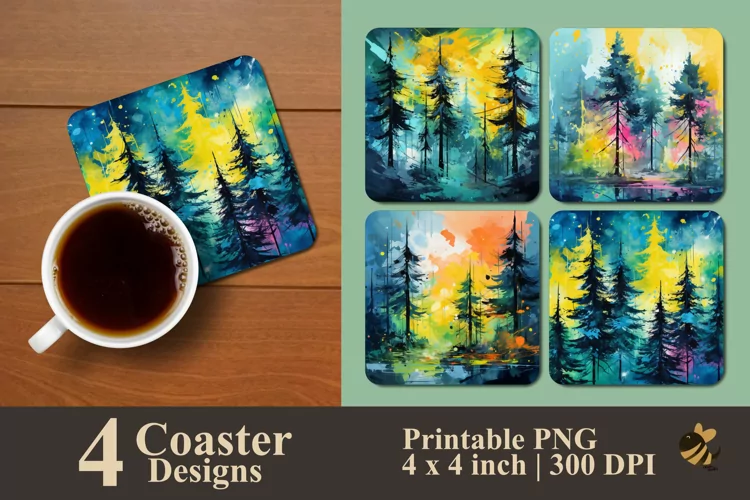 Abstract Pine Forest Coaster Sublimation Designs
