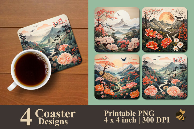 Mountain Bloom Whistle Coaster Sublimation Design example image 1
