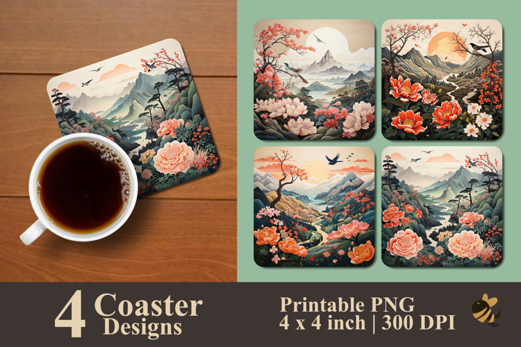 Mountain Bloom Whistle Coaster Sublimation Design