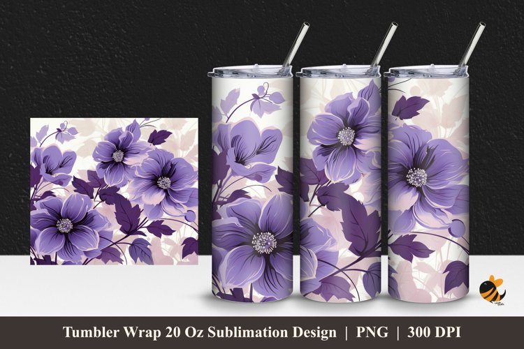 Eggplant Flower Tumbler Wrap Sublimation Design 1