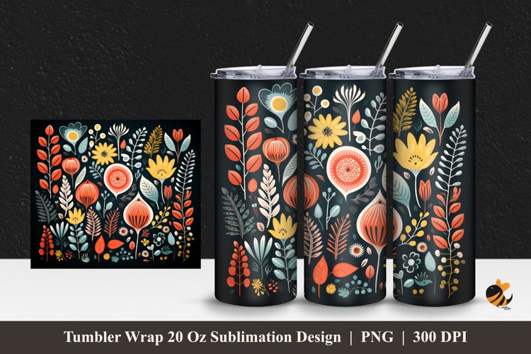 Cute Floral Batik Tumbler Wrap Sublimation Design 1