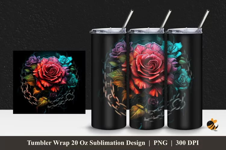 Rose Chain Tumbler Wrap Sublimation Design 1
