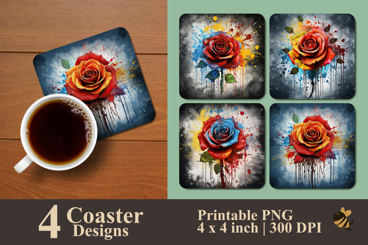 Painting Peace Rose Coaster Sublimation Design