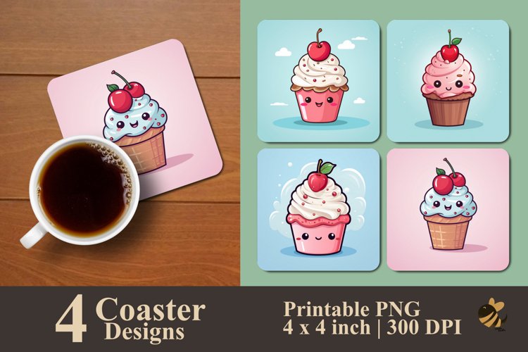 Kawaii Cake Coaster Sublimation Designs