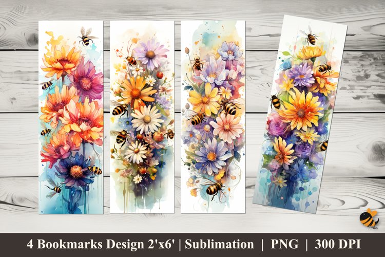 Bees Flowers Bookmarks Sublimation Design