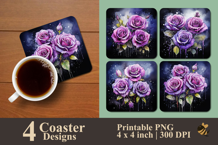 Dark Purple Roses Coaster Sublimation Design