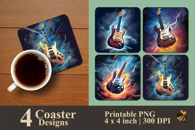 Electric Bass Coaster Sublimation Designs