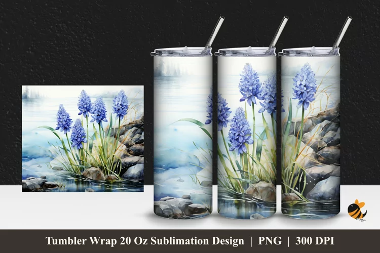 Blue Hyacinth Tumbler Wrap Sublimation Design 1
