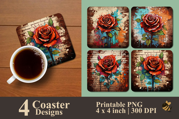 Reddish Brown Rose Coaster Sublimation Design