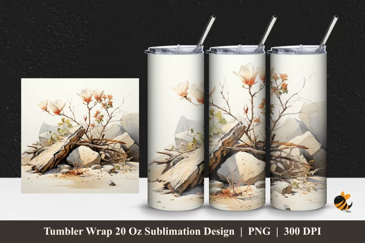 Autumn Wild Flower Tumbler Wrap Sublimation Design 1