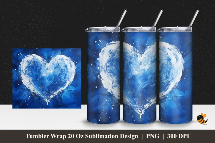 Painting Blue Love Tumbler Wrap Sublimation Design 1