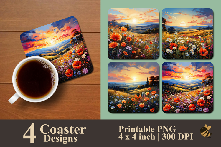 View Of Flowering Hill Coaster Sublimation Design
