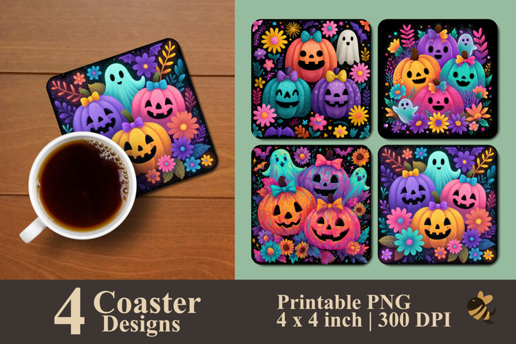 Glowing Neon Halloween Coaster Sublimation Design