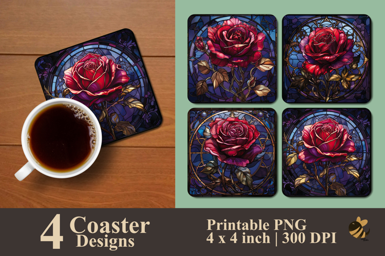 Stained Glass Rose Coaster Sublimation Design
